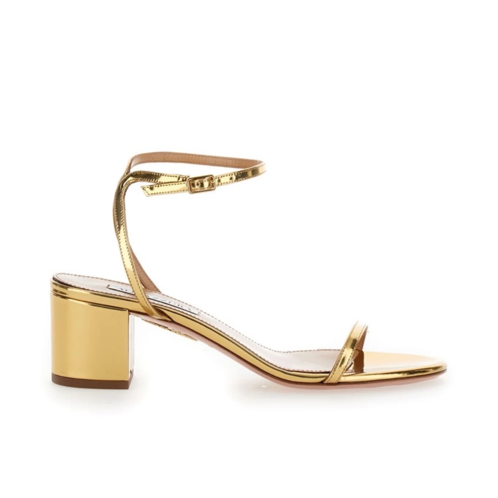 Brand New! Aquazzura Olie Metallic Effect Block Heel Sandals